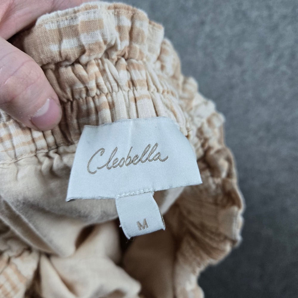 Cleobella Shorts Womens Medium Tan Striped Paperbag Waist Tie Cotton Boho Beach - Picture 5 of 12